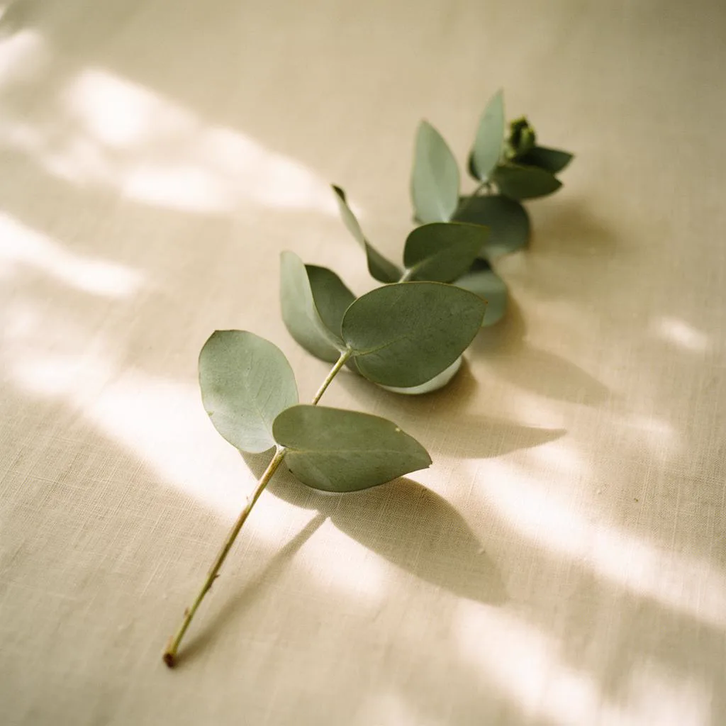 Eucalyptus branch resting in soft morning light